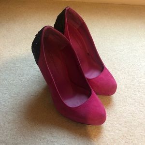 BCBG Fuchsia suede and black sequins high heel